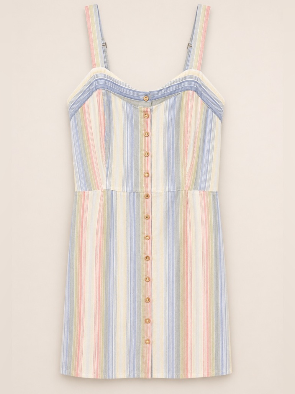 Others Follow 100% Cotton Pastel Stripe Button-Front Mini Dress (rack)